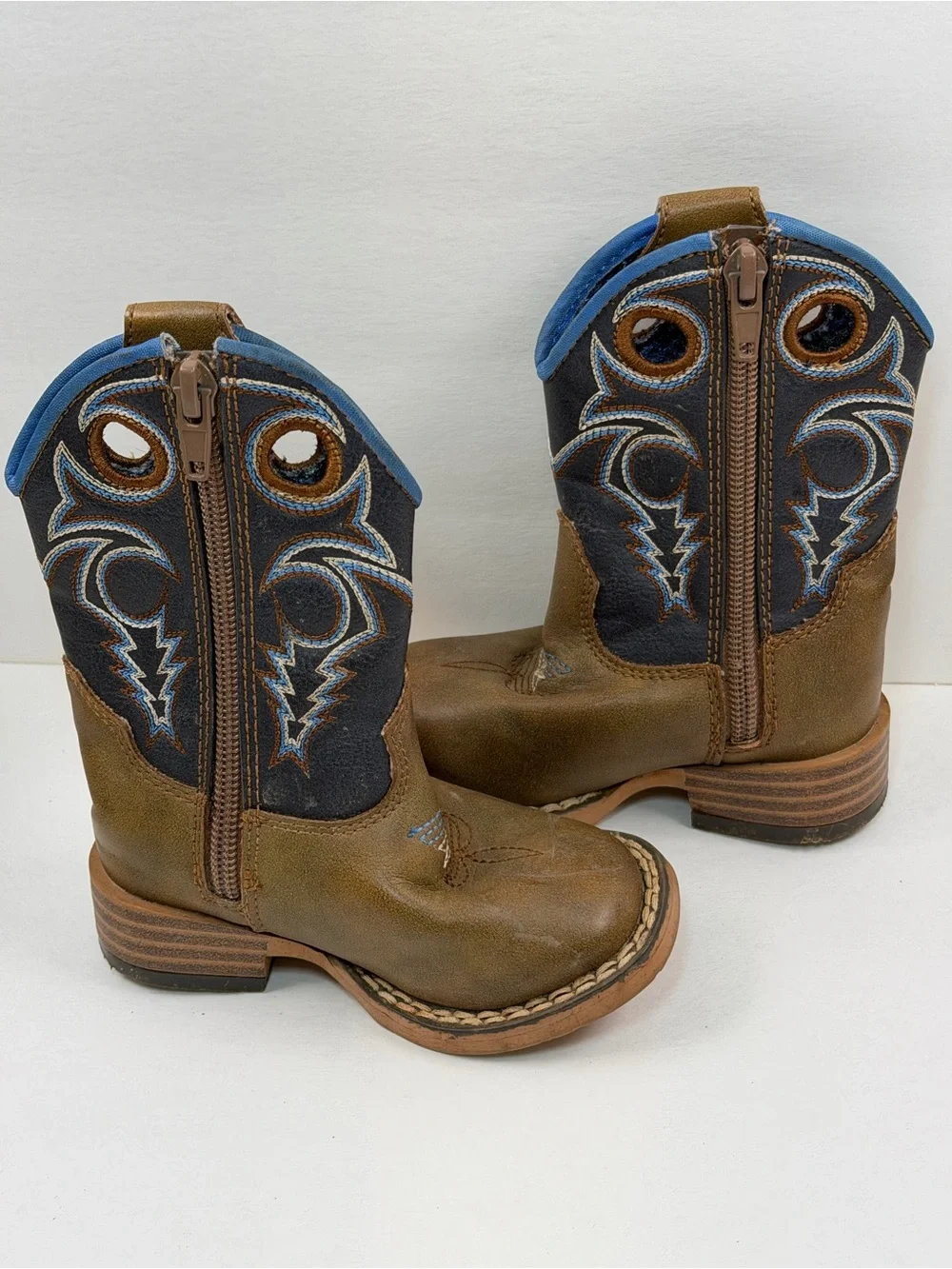 Twister Cowboy Boots Toddler Size 4 Brown Blue Western Zip Boots